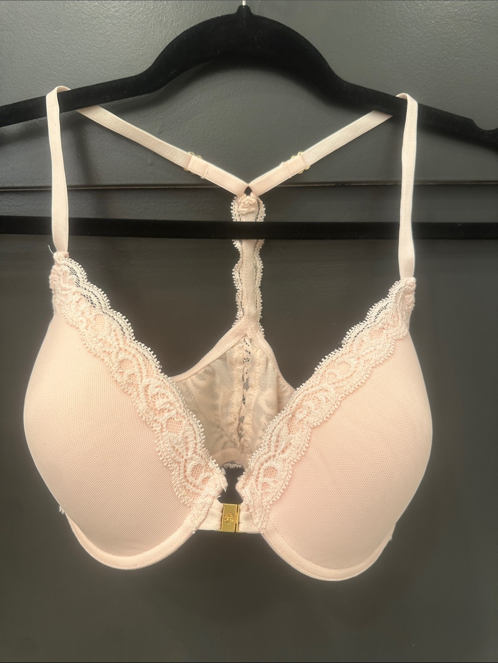 Natori Feathers Blush Lace-Trim Front Close Racerback Bra